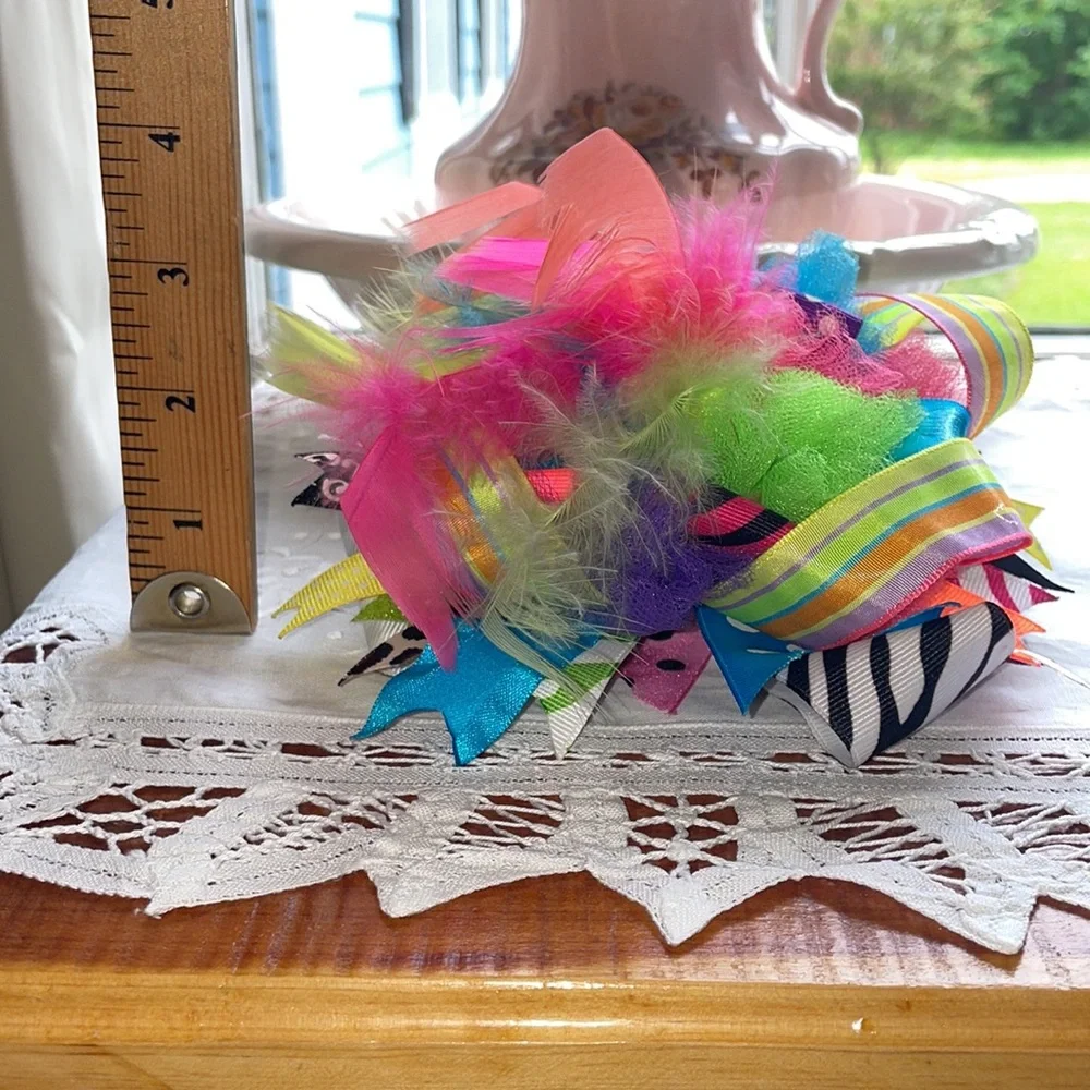 Girls Large Custom Boutique Hair Bow Feathers Rainbow Ribbon Zebra Polka Dot